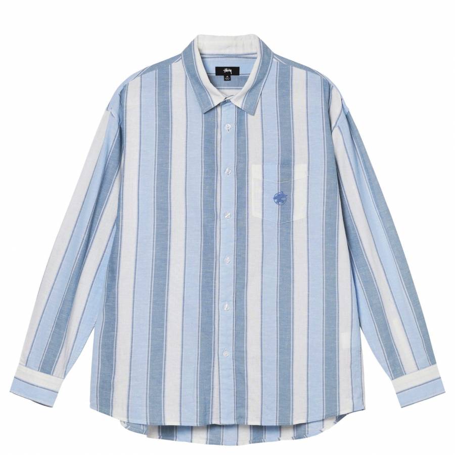 Stussy Wide Striped Shirt - Blue Stripe 
