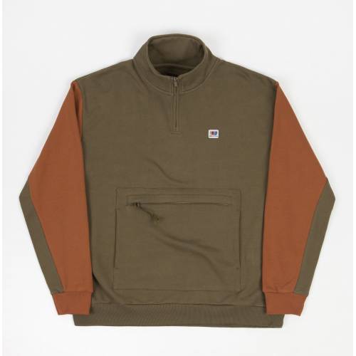 Brixton Alton 1/4 Zip Mock Neck - Miltary Olive / Caramel