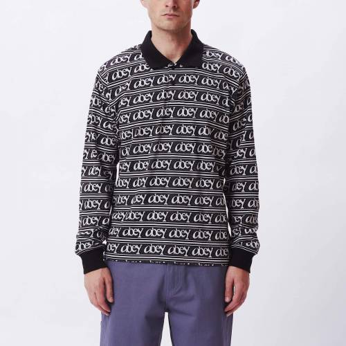 Obey Wergner Jacqard Long Sleeve Polo - Black Multi