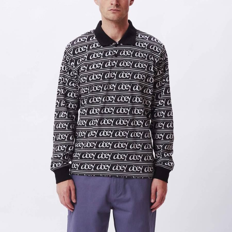 Obey Wergner Jacqard Long Sleeve Polo - Black Mult...