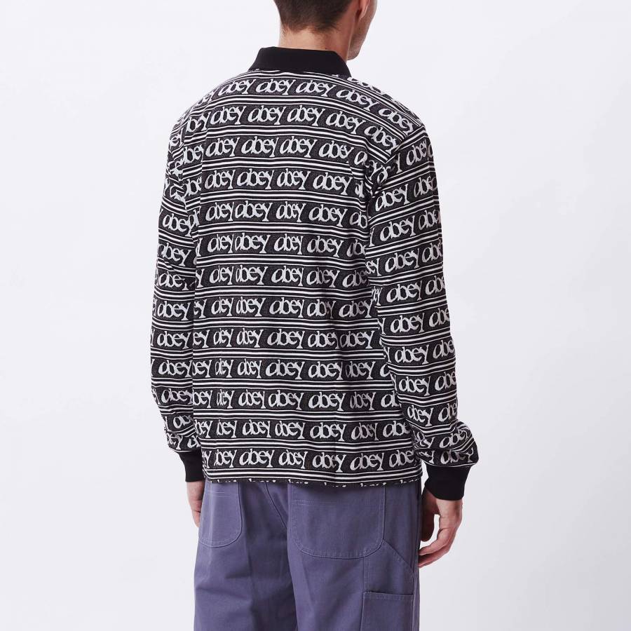 Obey Wergner Jacqard Long Sleeve Polo - Black Multi