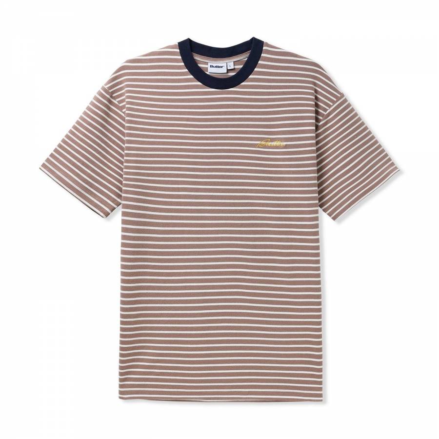 Butter Goods Parks Stripe Tee - Mauve / White