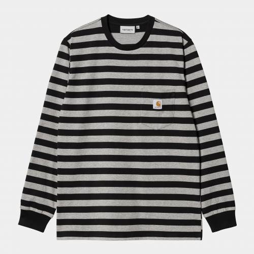Carhartt WIP L/S Merrick Pocket T-Shirt - Merrick Stripe / Black / Grey Heather