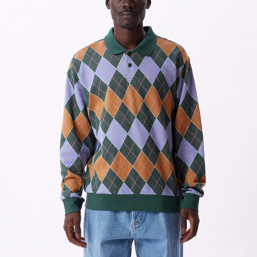 Obey Argylie Jacquard LS Polo - Dark Cedar Multi