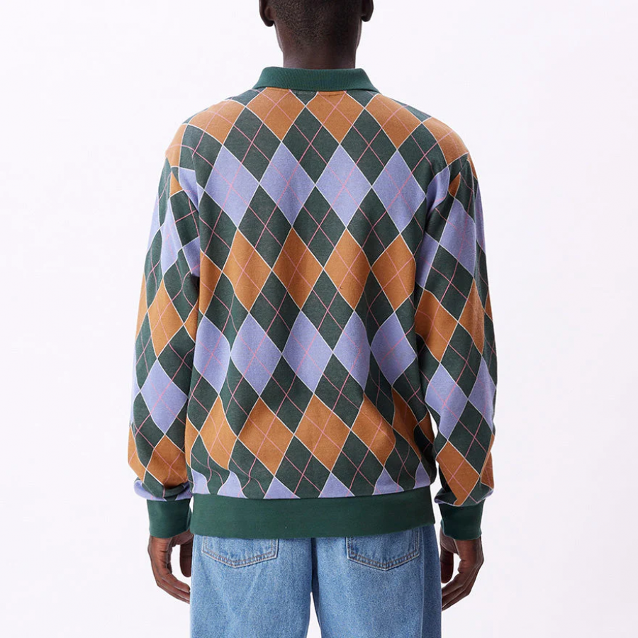 Obey Argylie Jacquard LS Polo - Dark Cedar Multi