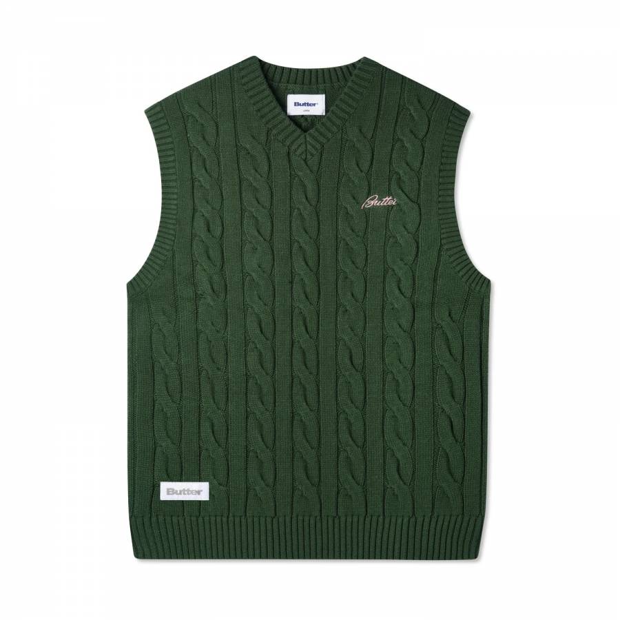 Butter Cable Knit Vest - Forest