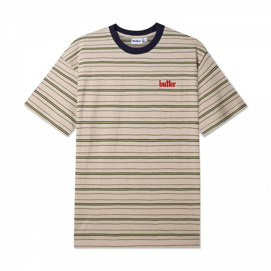 Butter Park Stripe T-Shirt - Tan / Black / Lime