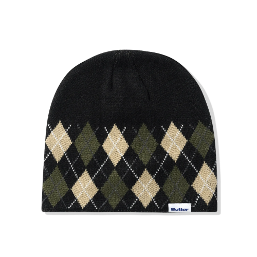 Butter Diamond Knit Skull Beanie - Black