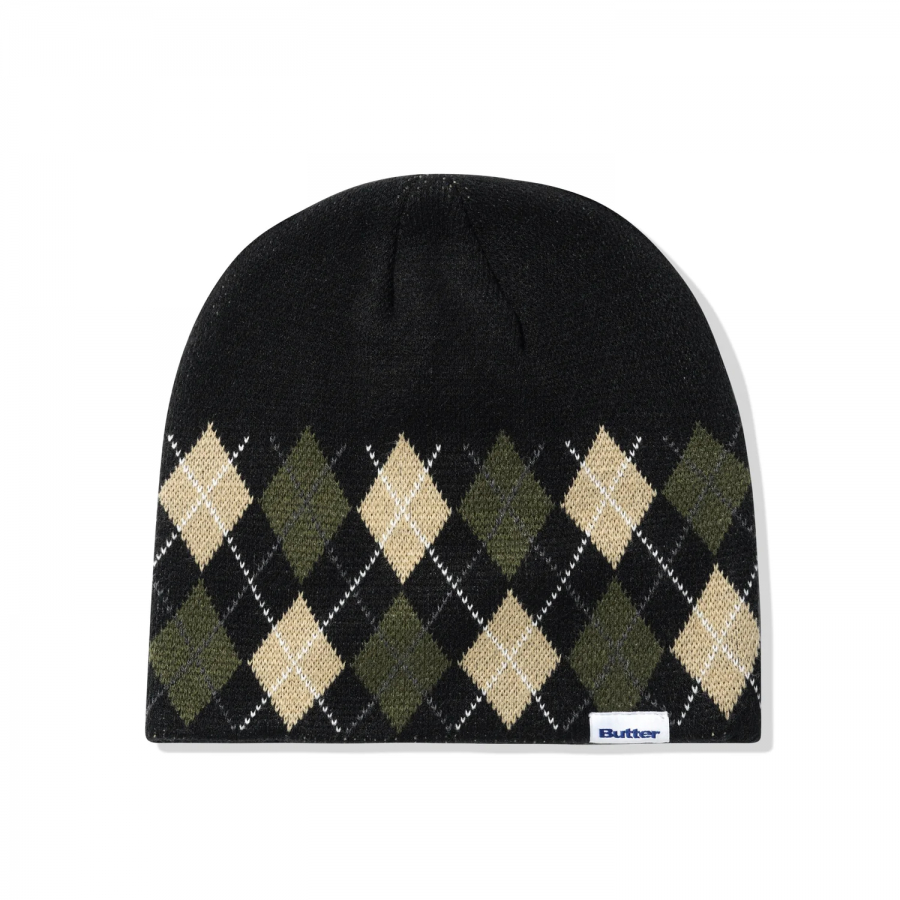Butter Diamond Knit Skull Beanie - Black