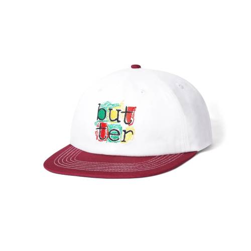 Butter Scribble 6 Panel Cap - White / Burgundy