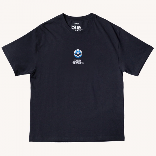 Blue Flowers Flower T-shirt - Black