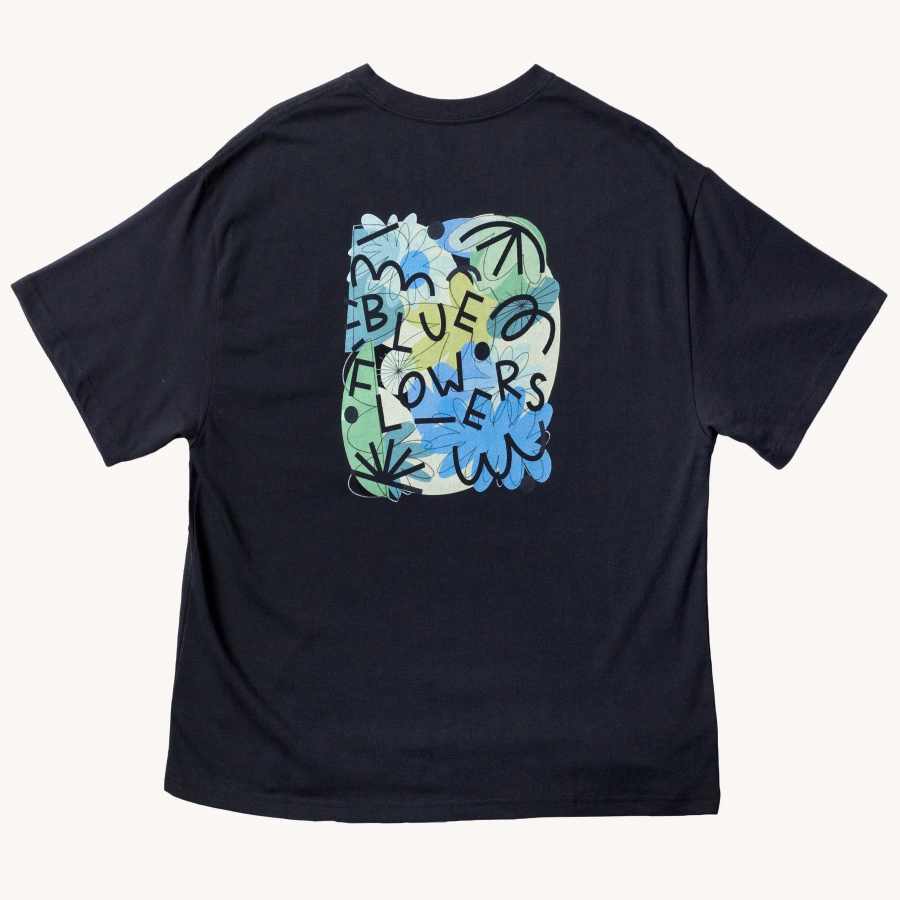 Blue Flowers Pollinator T-shirt - Black