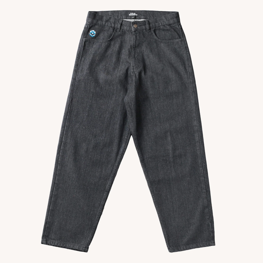 Blue Flowers Denim Jeans - Washed Black