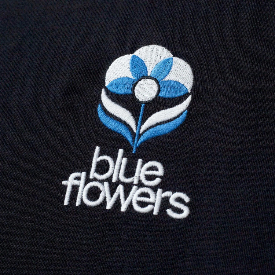 Blue Flowers Flower T-shirt - Black