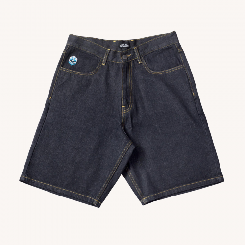 Blue Flowers Floret Denim Shorts - Black