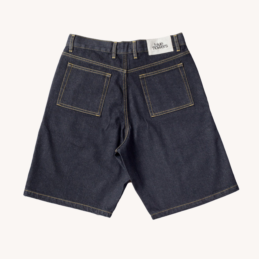 Blue Flowers Floret Denim Shorts - Black