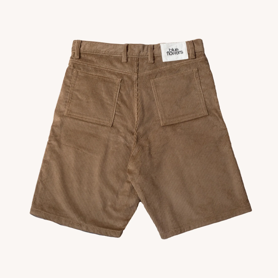 Blue Flowers Bud Corduroy Shorts - Dark Sand
