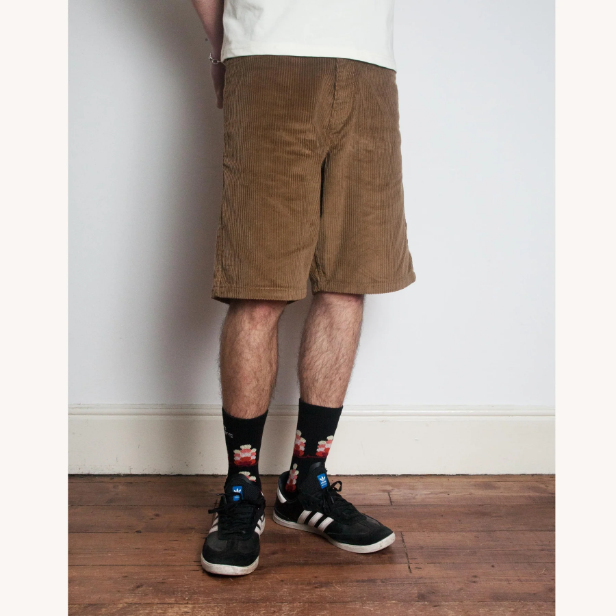 Blue Flowers Bud Corduroy Shorts - Dark Sand