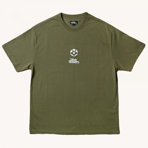 Blue Flowers Flower T-shirt - Earth Green
