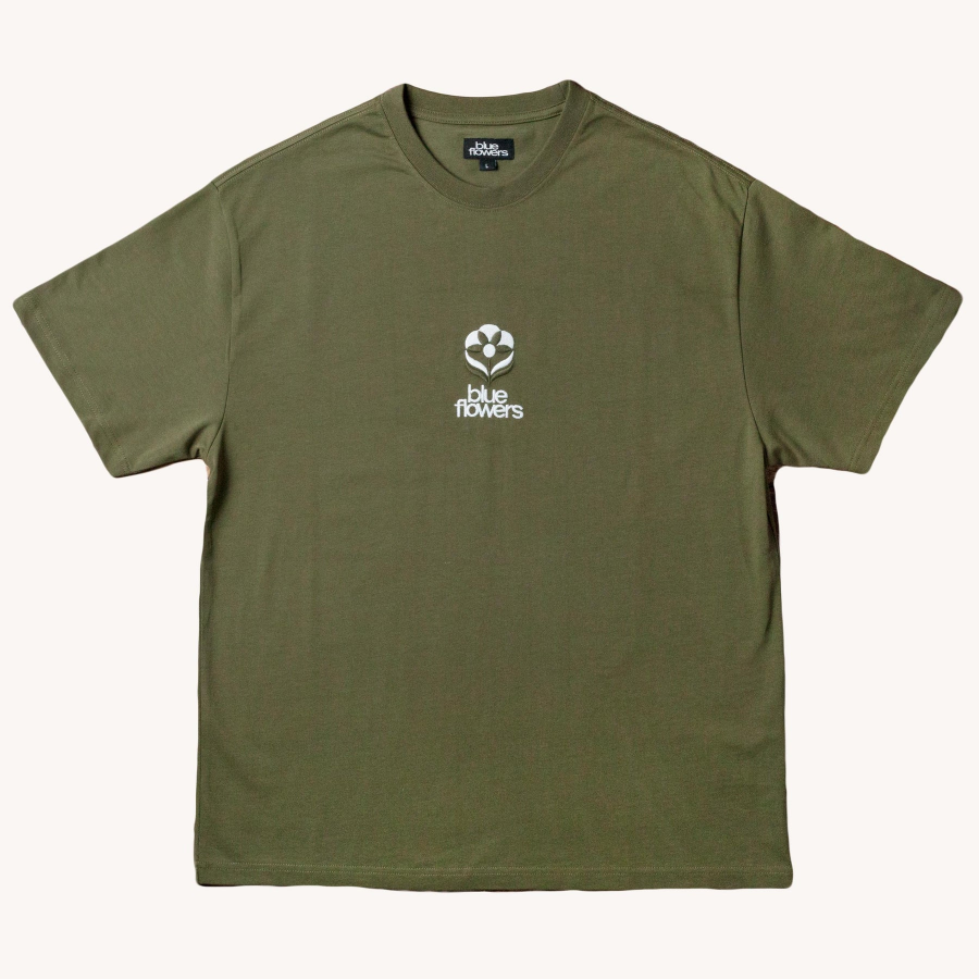 Blue Flowers Flower T-shirt - Earth Green