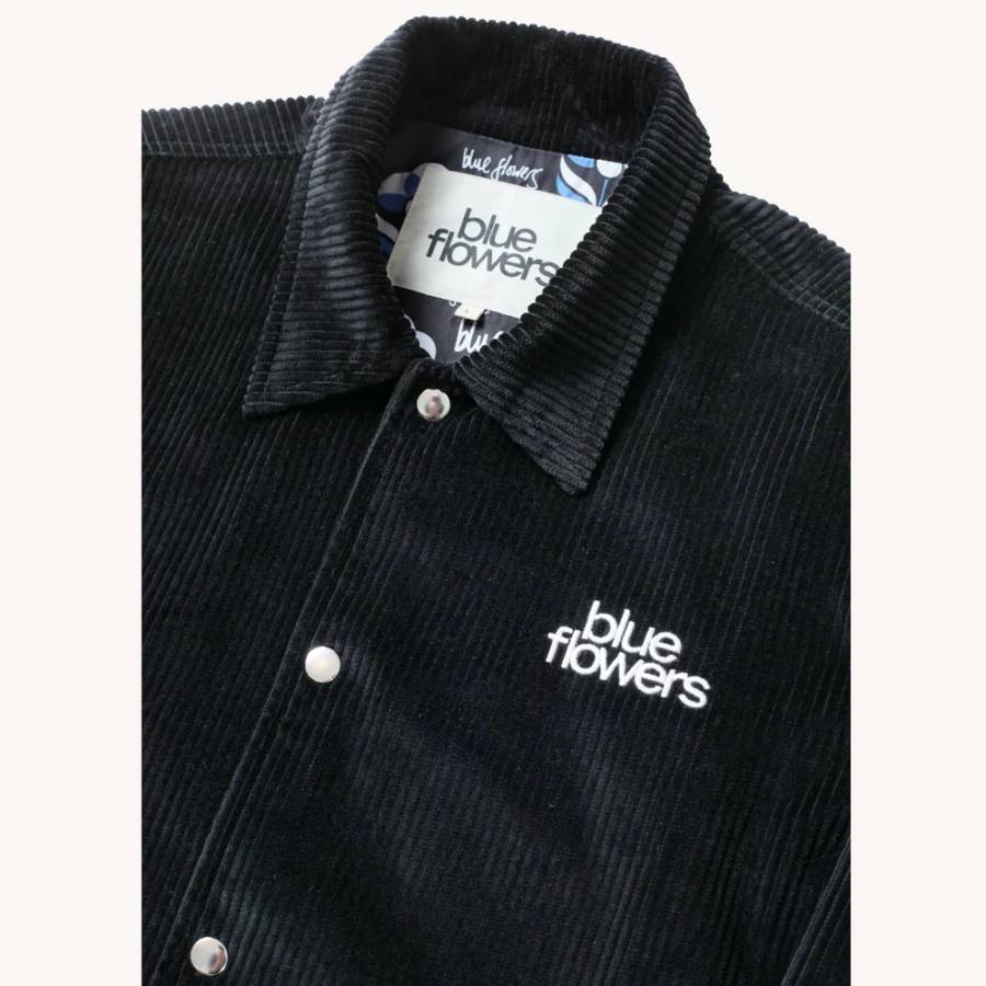 Blue Flowers Levitation Corduroy Jacket - Black