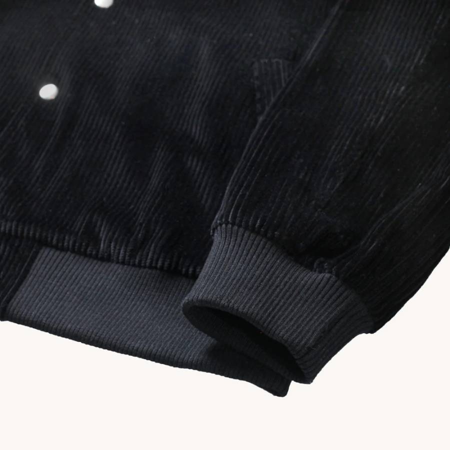 Blue Flowers Levitation Corduroy Jacket - Black