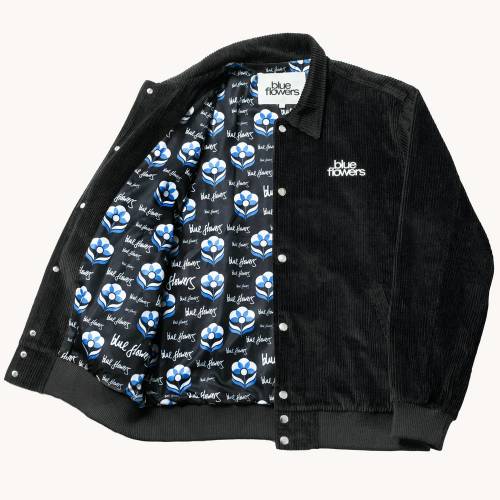 Blue Flowers Levitation Corduroy Jacket - Black