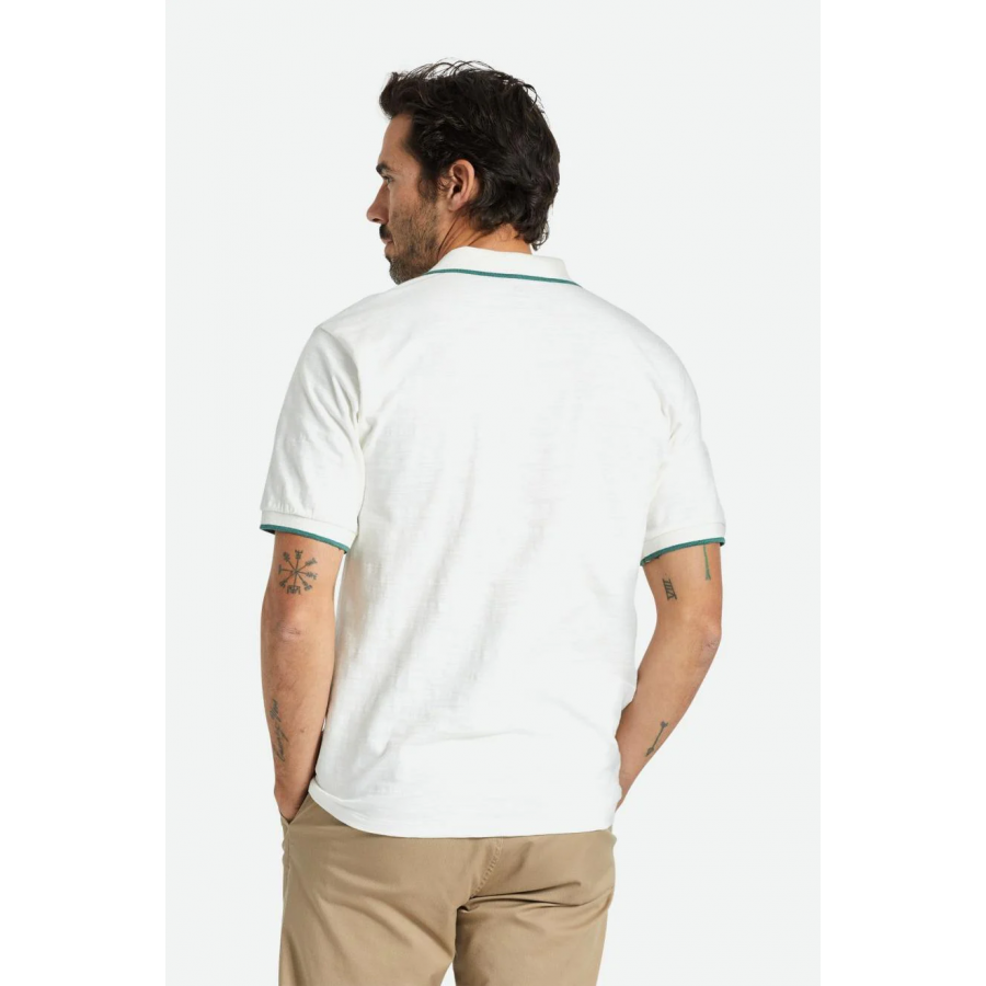 Brixton Proper Slub S/S Polo - Off White/Spruce
