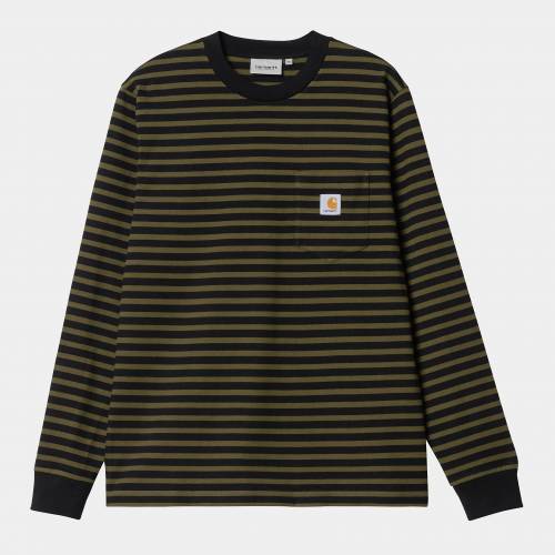 Carhartt WIP L/S Seidler Stripe Pocket T-Shirt - Highland / Black