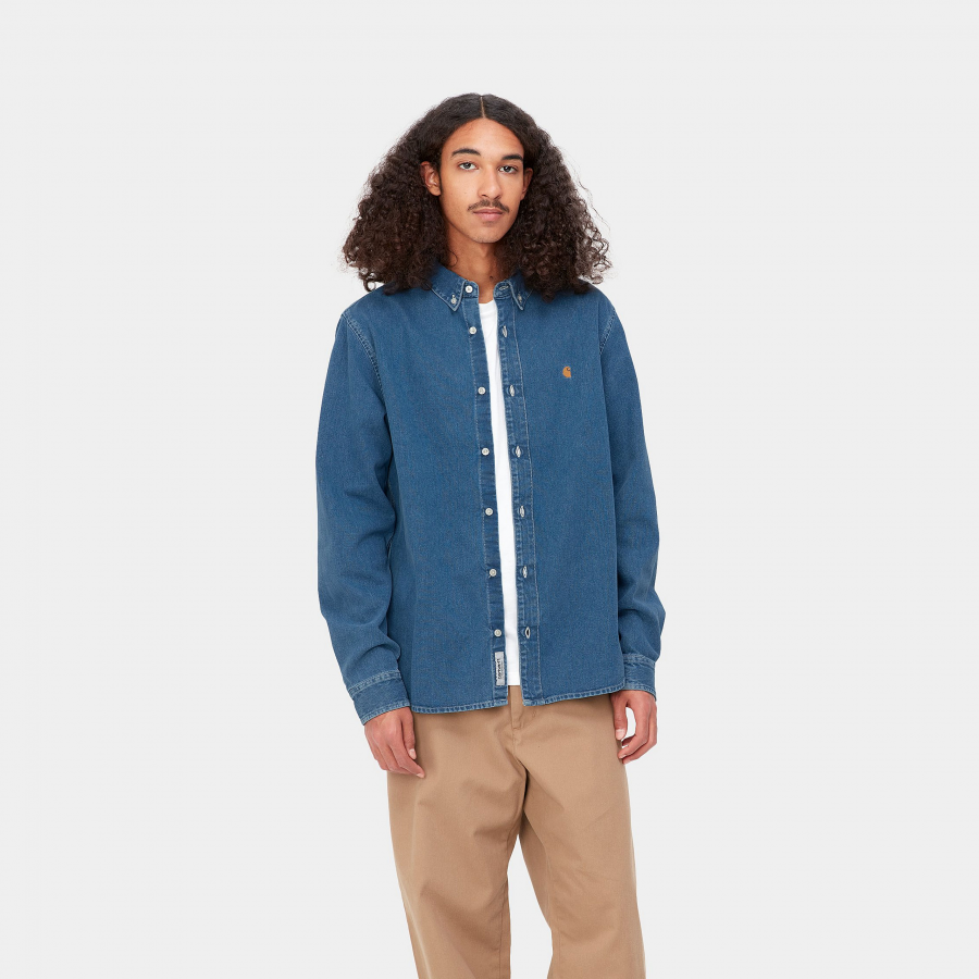 Carhartt WIP L/S Weldon Shirt - Blue (heavy stone wash)