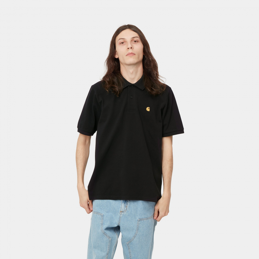 Carhartt WIP S/S Chase Pique Polo - Black / Gold