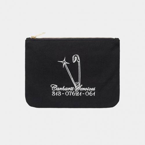 Carhartt WIP Canvas Graphic Zip Wallet - Safety Pin Embroidery Black