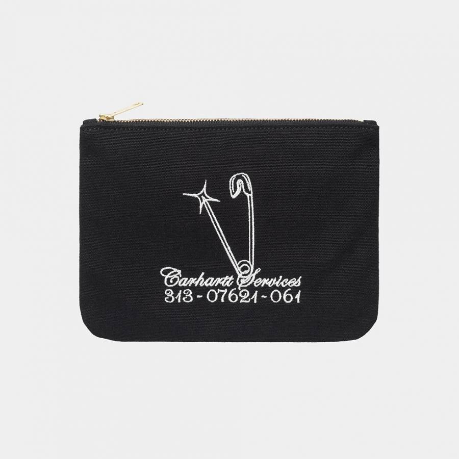 Carhartt WIP Canvas Graphic Zip Wallet - Safety Pin Embroidery Black