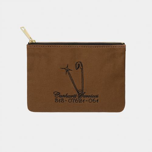 Carhartt WIP Canvas Graphic Zip Wallet - Safety Pin Embroidery Hamilton Brown