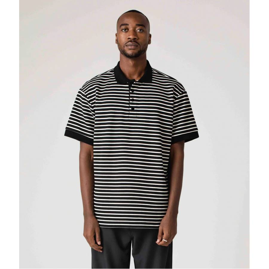 Former Uniform Striped SS Polo - Worn Black / White