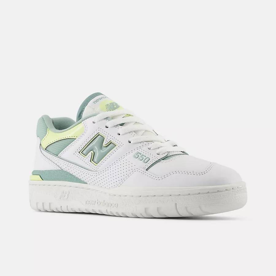 New Balance 550 Shoes - White / Salt Marsh / Limelight