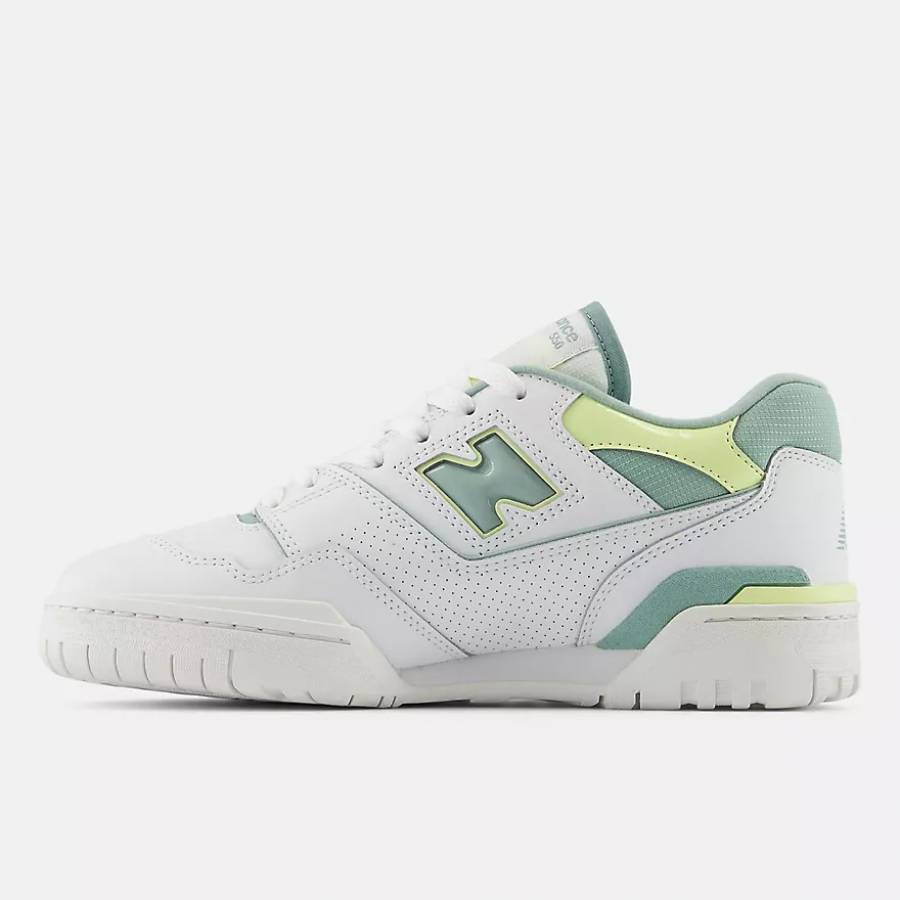 New Balance 550 Shoes - White / Salt Marsh / Limelight