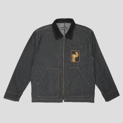 Pass Port Long Con Striped Denim Packers Jacket - Black