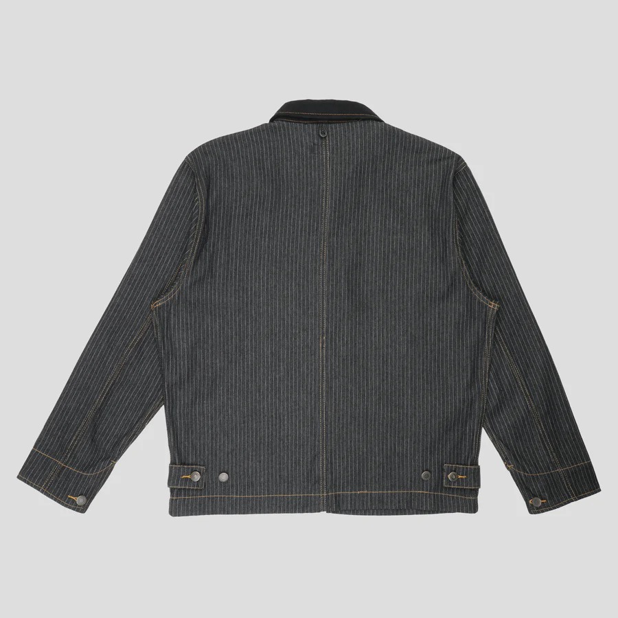 Pass Port Long Con Striped Denim Packers Jacket - Black