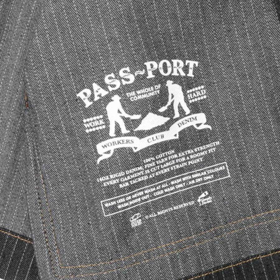 Pass Port Long Con Striped Denim Packers Jacket - Black