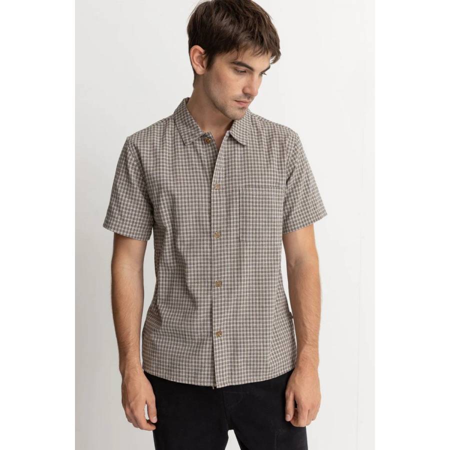 Rhythm Linen Check SS Shirt - Sand