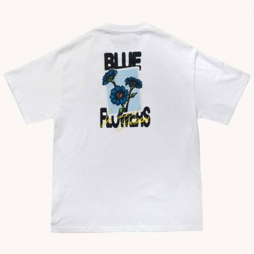 Blue Flowers In Bloom T-Shirt - White