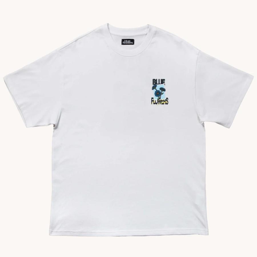 Blue Flowers In Bloom T-Shirt - White