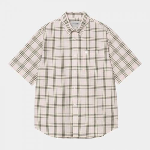 Carhartt WIP S/S Niven Check Shirt - Air Pink / Wax
