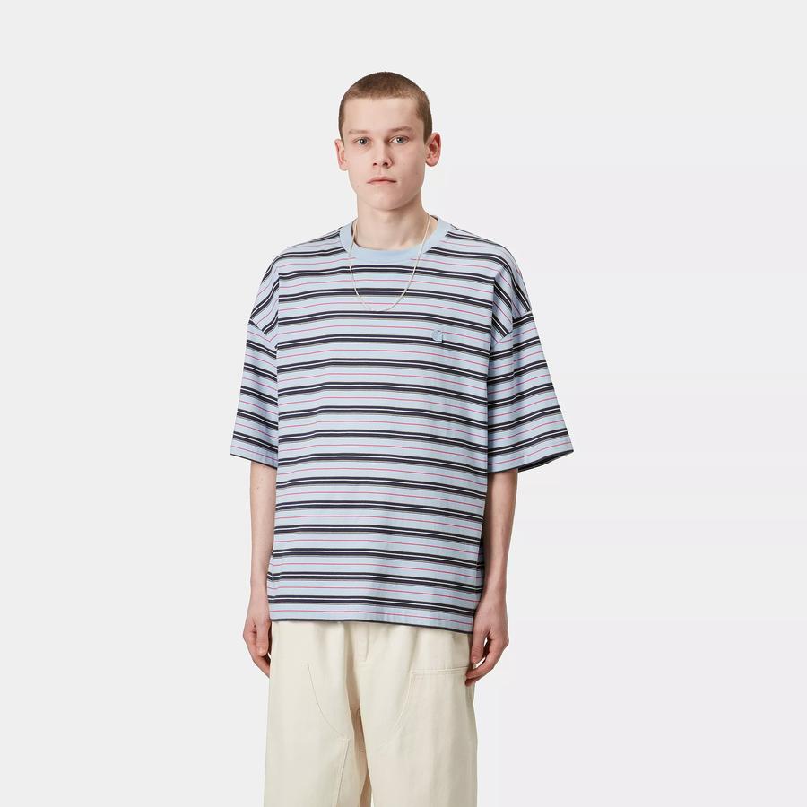 Carhartt WIP S/S Nathan Stripe T-Shirt - Air Sky