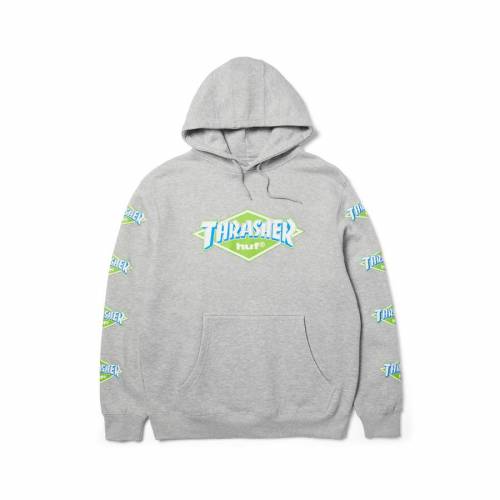 HUF X Thrasher Logo Hoodie - Heather Grey