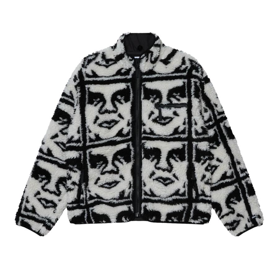 Obey Repeated Icon Sherpa Jacket - Black