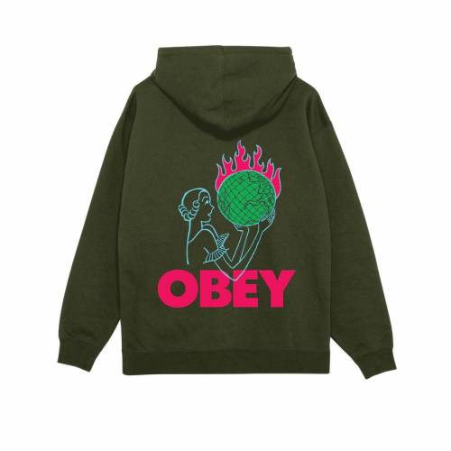 Obey World In Flames Premium Pullover Hoodie - Deep Lichen Green