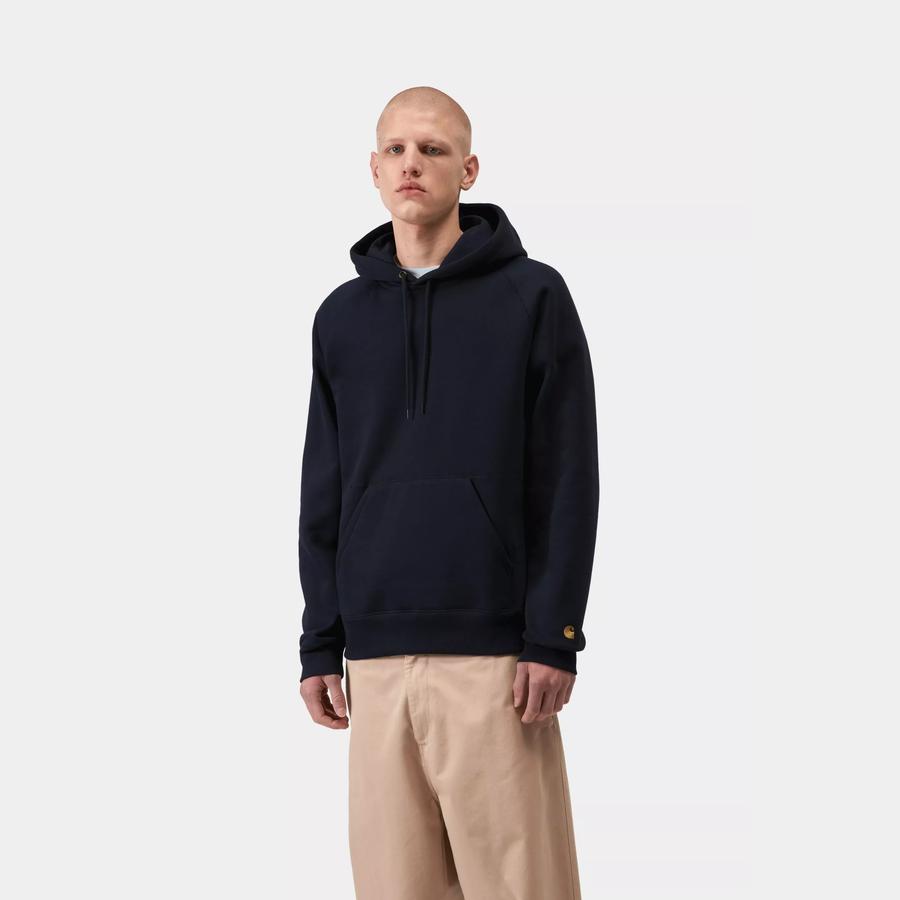 Carhartt WIP Hooded Chase Sweatshirt - Dark Navy / Gold
