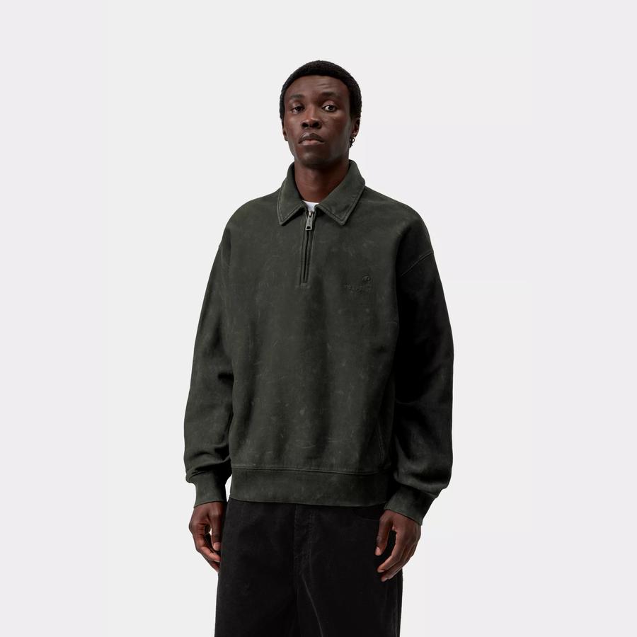 Carhartt WIP Lambert Polo Sweatshirt - Raven (Moon Wash)